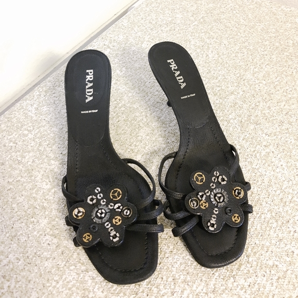 Prada Black Leather Slide Sandals - Picture 2 of 6
